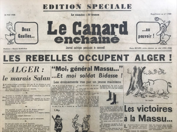 N° 1960 bis du Canard Enchaîné -  16 Mai 1958