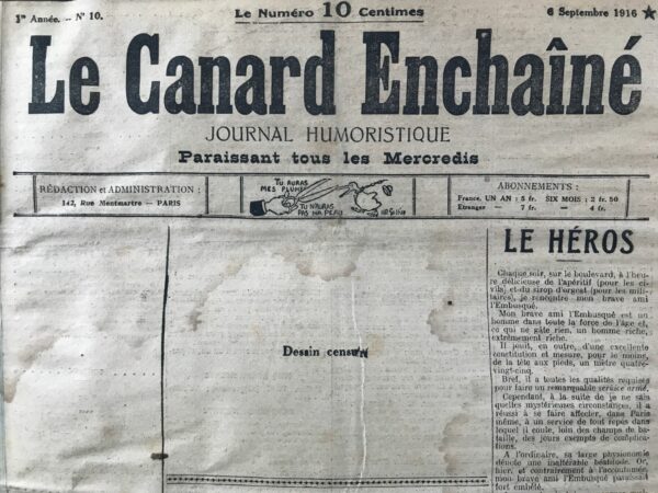 N° 10 du Canard Enchaîné -  6 Septembre 1916