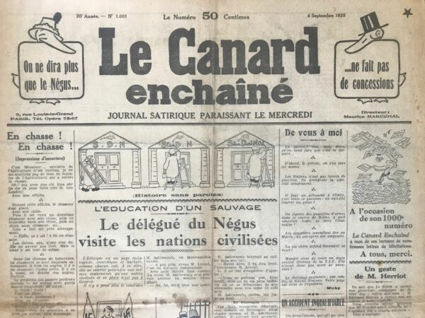 N° 1001 du Canard Enchaîné -  4 Septembre 1935