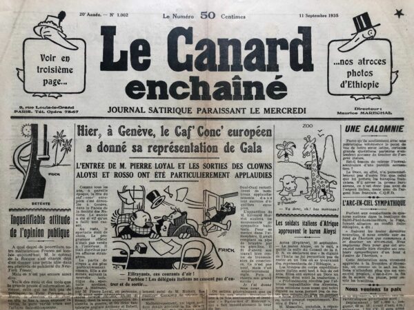 N° 1002 du Canard Enchaîné -  11 Septembre 1935