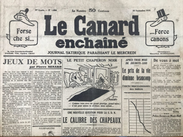 N° 1004 du Canard Enchaîné -  25 Septembre 1935