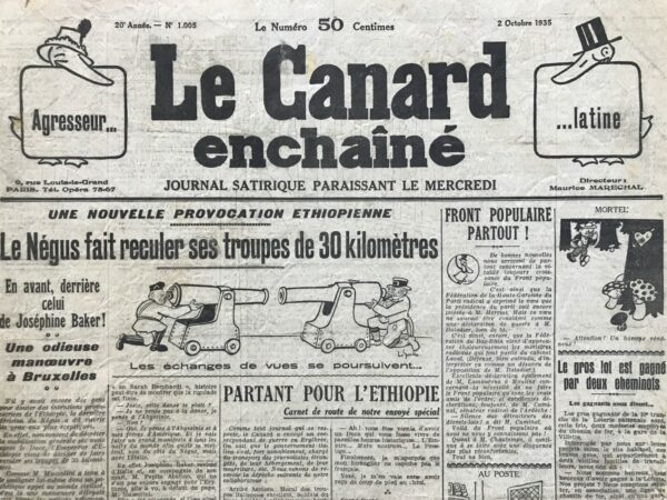 N° 1005 du Canard Enchaîné -  2 Octobre 1935