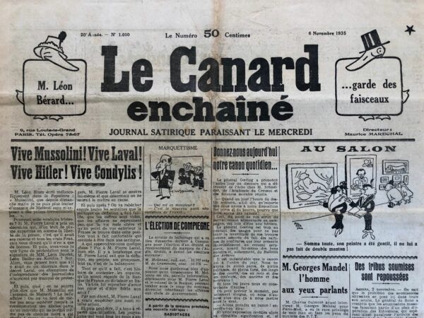 N° 1010 du Canard Enchaîné -  6 Novembre 1935