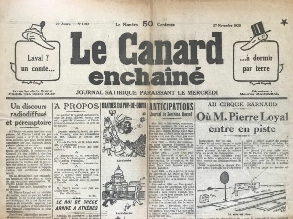 N° 1013 du Canard Enchaîné -  27 Novembre 1935