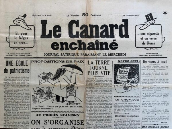 N° 1016 du Canard Enchaîné -  18 Décembre 1935