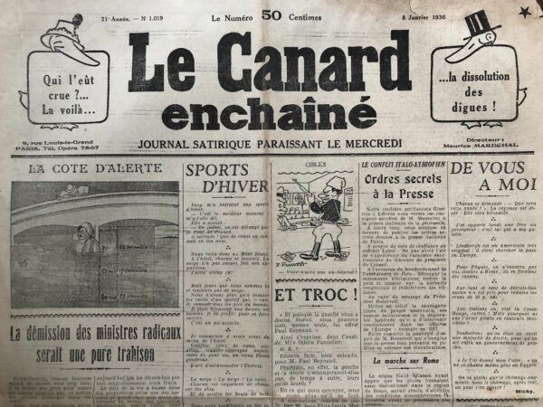 N° 1019 du Canard Enchaîné -  8 Janvier 1936