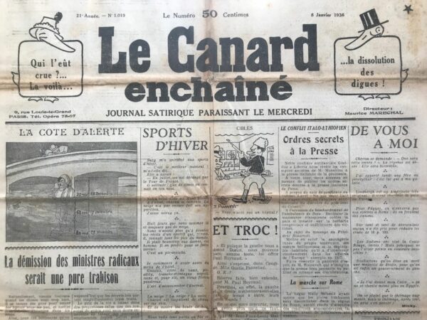 N° 1019 du Canard Enchaîné -  8 Janvier 1936