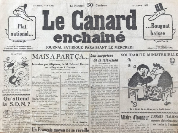 N° 1020 du Canard Enchaîné -  15 Janvier 1936