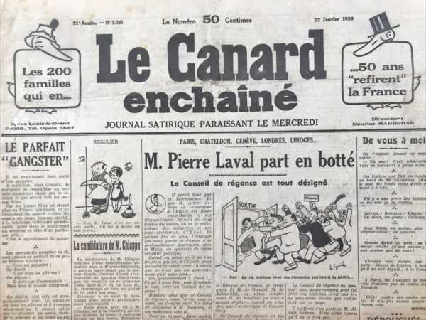 N° 1021 du Canard Enchaîné -  22 Janvier 1936