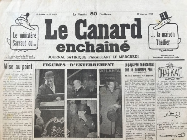 N° 1022 du Canard Enchaîné -  29 Janvier 1936