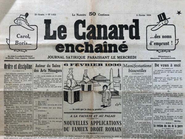 N° 1023 du Canard Enchaîné -  5 Février 1936