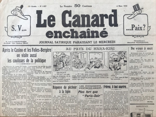 N° 1027 du Canard Enchaîné -  4 Mars 1936