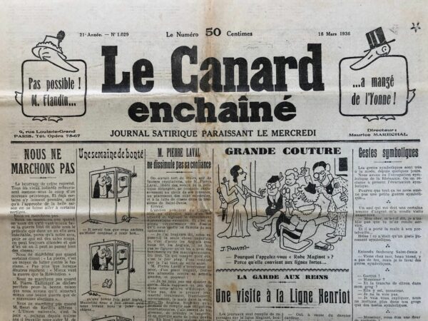 N° 1029 du Canard Enchaîné -  18 Mars 1936