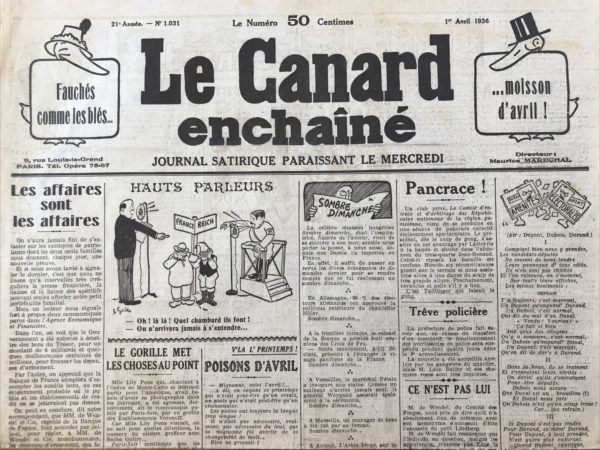 N° 1031 du Canard Enchaîné -  1 Avril 1936