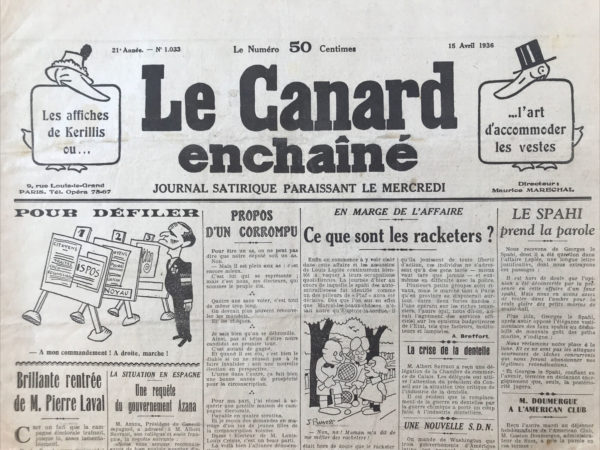 N° 1033 du Canard Enchaîné -  15 Avril 1936