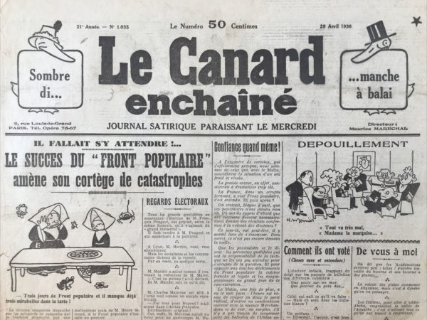 N° 1035 du Canard Enchaîné -  29 Avril 1936