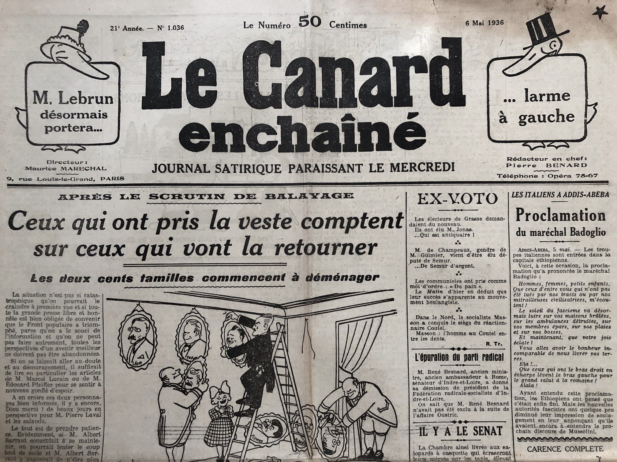 N° 1036 du Canard Enchaîné - 6 Mai 1936 | 59,00 € | 1036 | Couac ! | Presse Authentique de l'Epoque ! Pour des Cadeaux Originaux : Journal Rare Anniversaire, de Naissance... N° 1036 du Canard Enchaîné -  6 Mai 1936