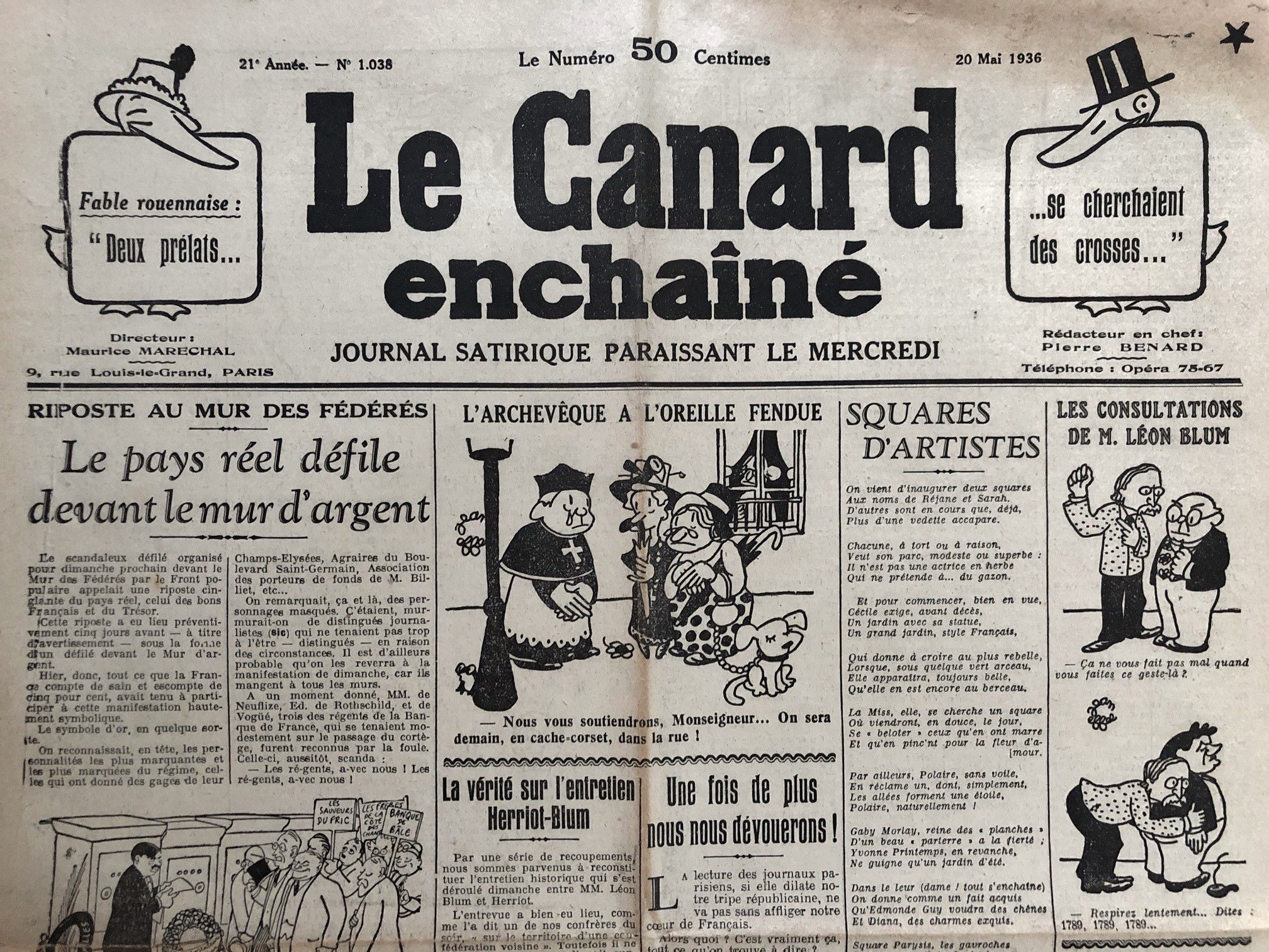 N° 1038 du Canard Enchaîné - 20 Mai 1936 | 59,00 € | 1038 | Couac ! | Presse Authentique de l'Epoque ! Pour des Cadeaux Originaux : Journal Rare Anniversaire, de Naissance... N° 1038 du Canard Enchaîné -  20 Mai 1936