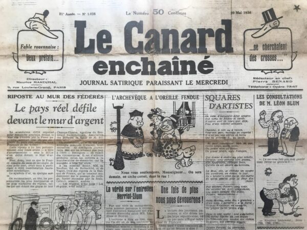 N° 1038 du Canard Enchaîné -  20 Mai 1936