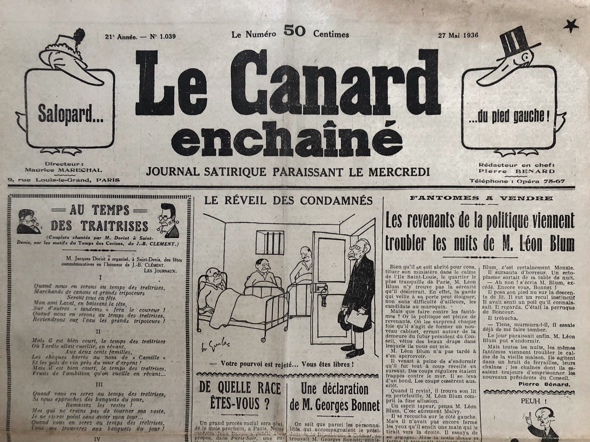 N° 1039 du Canard Enchaîné - 27 Mai 1936 | 59,00 € | 1039 | Couac ! | Presse Authentique de l'Epoque ! Pour des Cadeaux Originaux : Journal Rare Anniversaire, de Naissance... N° 1039 du Canard Enchaîné -  27 Mai 1936