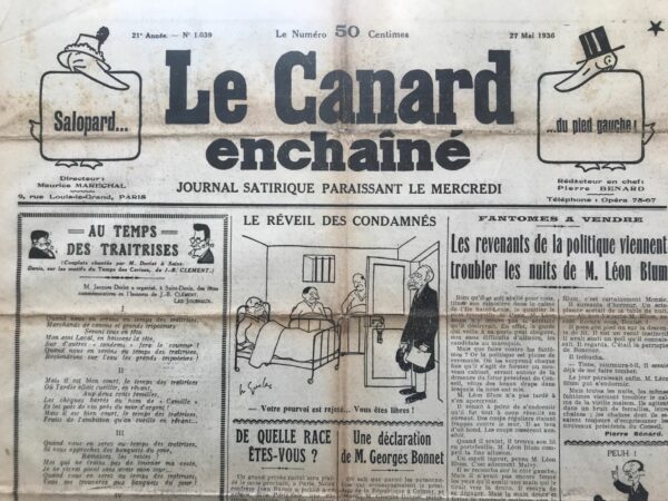 N° 1039 du Canard Enchaîné -  27 Mai 1936