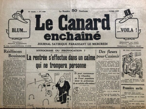 N° 1040 du Canard Enchaîné -  3 Juin 1936