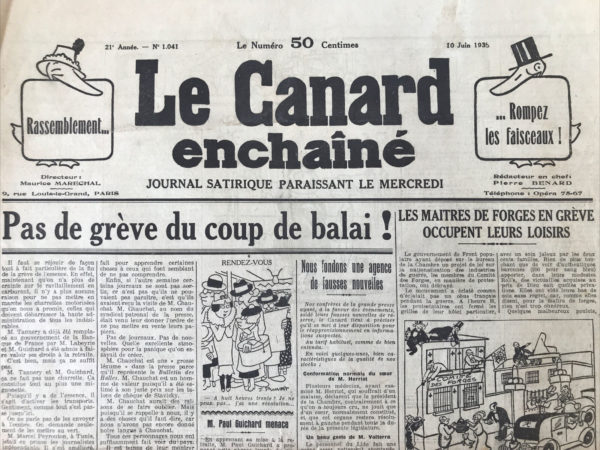 N° 1041 du Canard Enchaîné -  10 Juin 1936