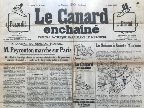 N° 1047 du Canard Enchaîné -  22 Juillet 1936