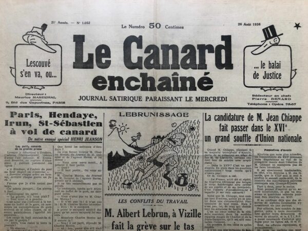 N° 1052 du Canard Enchaîné -  26 Août 1936