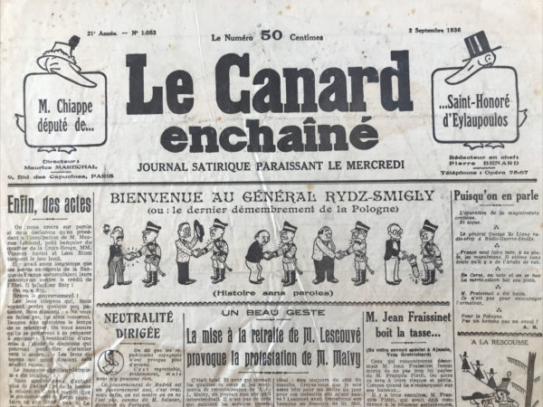 N° 1053 du Canard Enchaîné -  2 Septembre 1936