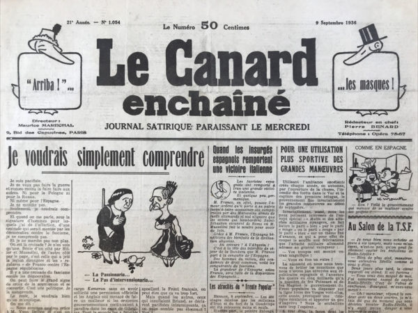 N° 1054 du Canard Enchaîné -  9 Septembre 1936