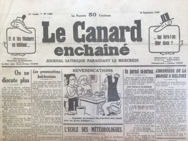 N° 1055 du Canard Enchaîné -  16 Septembre 1936