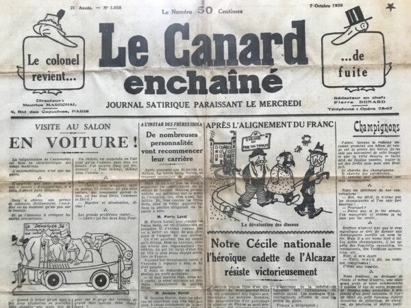 N° 1058 du Canard Enchaîné -  7 Octobre 1936