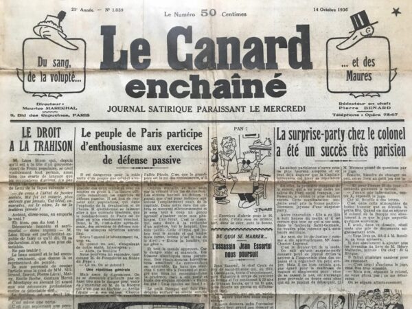 N° 1059 du Canard Enchaîné -  14 Octobre 1936