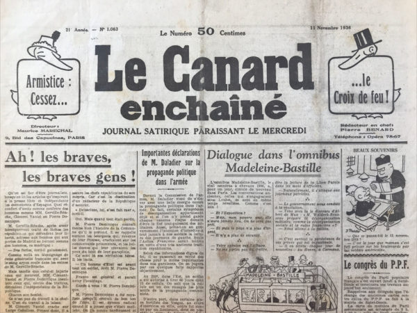 N° 1063 du Canard Enchaîné -  11 Novembre 1936