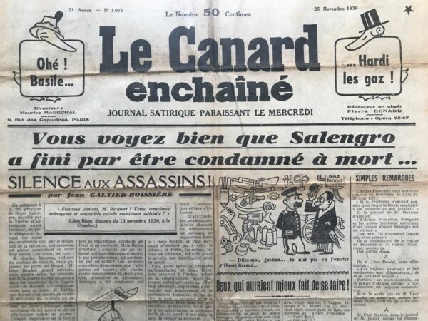 N° 1065 du Canard Enchaîné -  25 Novembre 1936