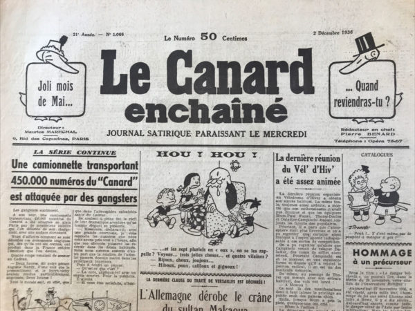 N° 1066 du Canard Enchaîné -  2 Décembre 1936