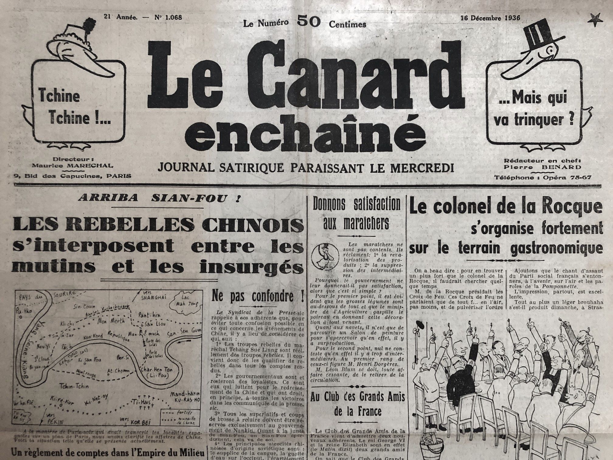 N° 1068 du Canard Enchaîné - 16 Décembre 1936 | 59,00 € | 1068 | Couac ! | Presse Authentique de l'Epoque ! Pour des Cadeaux Originaux : Journal Rare Anniversaire, de Naissance... N° 1068 du Canard Enchaîné -  16 Décembre 1936