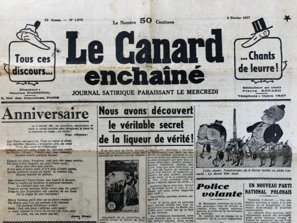 N° 1075 du Canard Enchaîné -  3 Février 1937