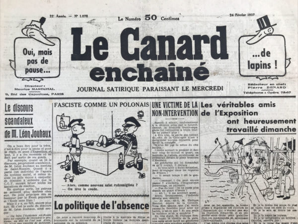 N° 1078 du Canard Enchaîné -  24 Février 1937