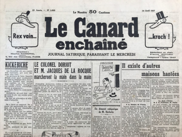 N° 1085 du Canard Enchaîné -  14 Avril 1937