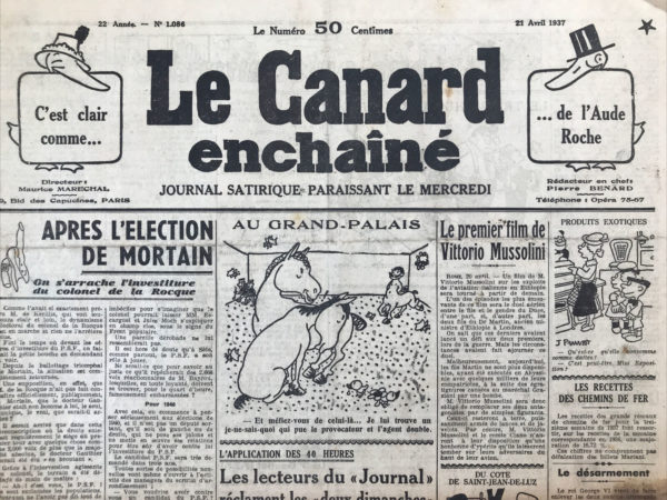 N° 1086 du Canard Enchaîné -  21 Avril 1937
