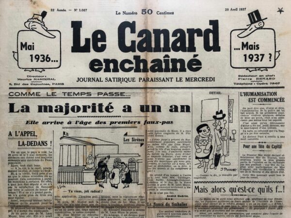 N° 1087 du Canard Enchaîné -  28 Avril 1937