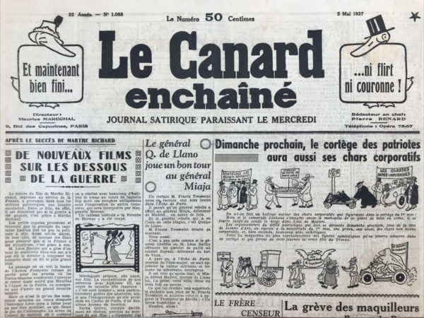 N° 1088 du Canard Enchaîné -  5 Mai 1937