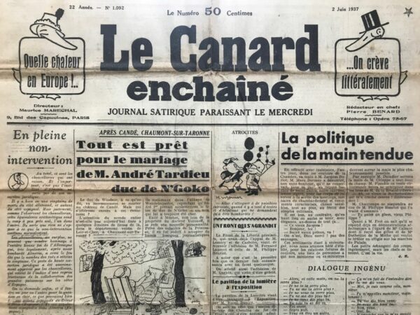 N° 1092 du Canard Enchaîné -  2 Juin 1937