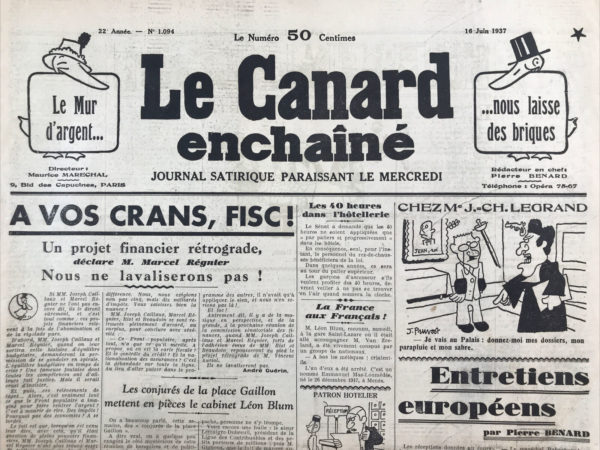 N° 1094 du Canard Enchaîné -  16 Juin 1937