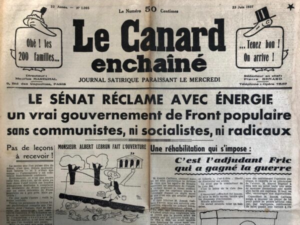 N° 1095 du Canard Enchaîné -  23 Juin 1937