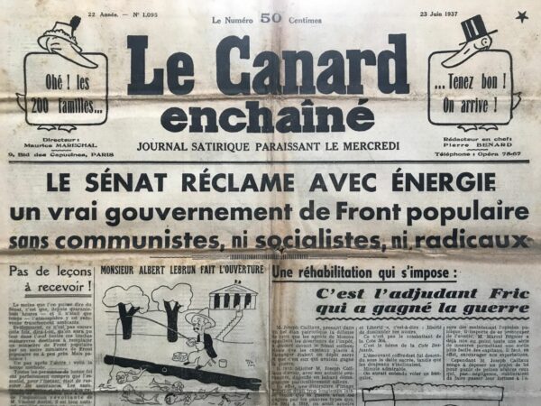 N° 1095 du Canard Enchaîné -  23 Juin 1937