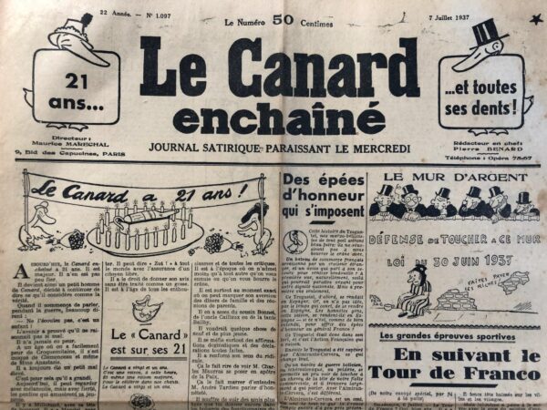 N° 1097 du Canard Enchaîné -  7 Juillet 1937