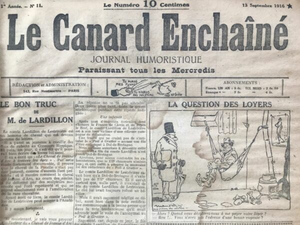 N° 11 du Canard Enchaîné -  13 Septembre 1916